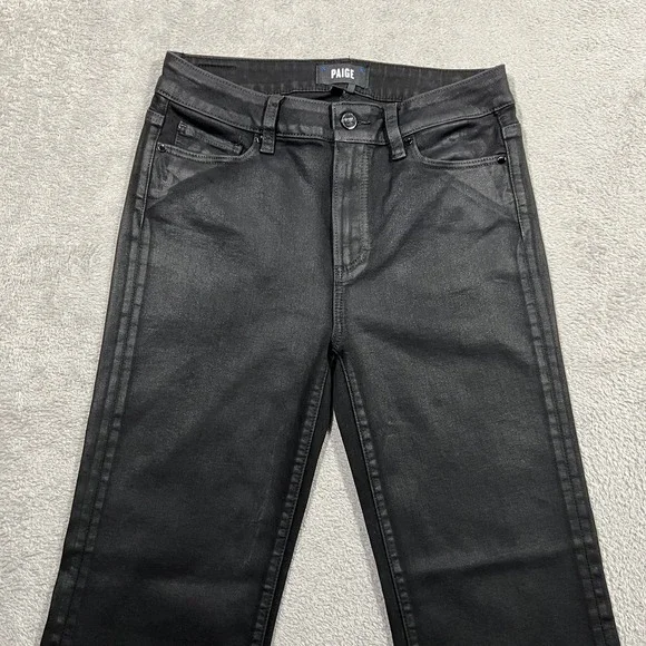 Paige Jeans Womens 28 Black Luxe Coating Genevieve Flare Pants Stretch - Picture 4 of 16